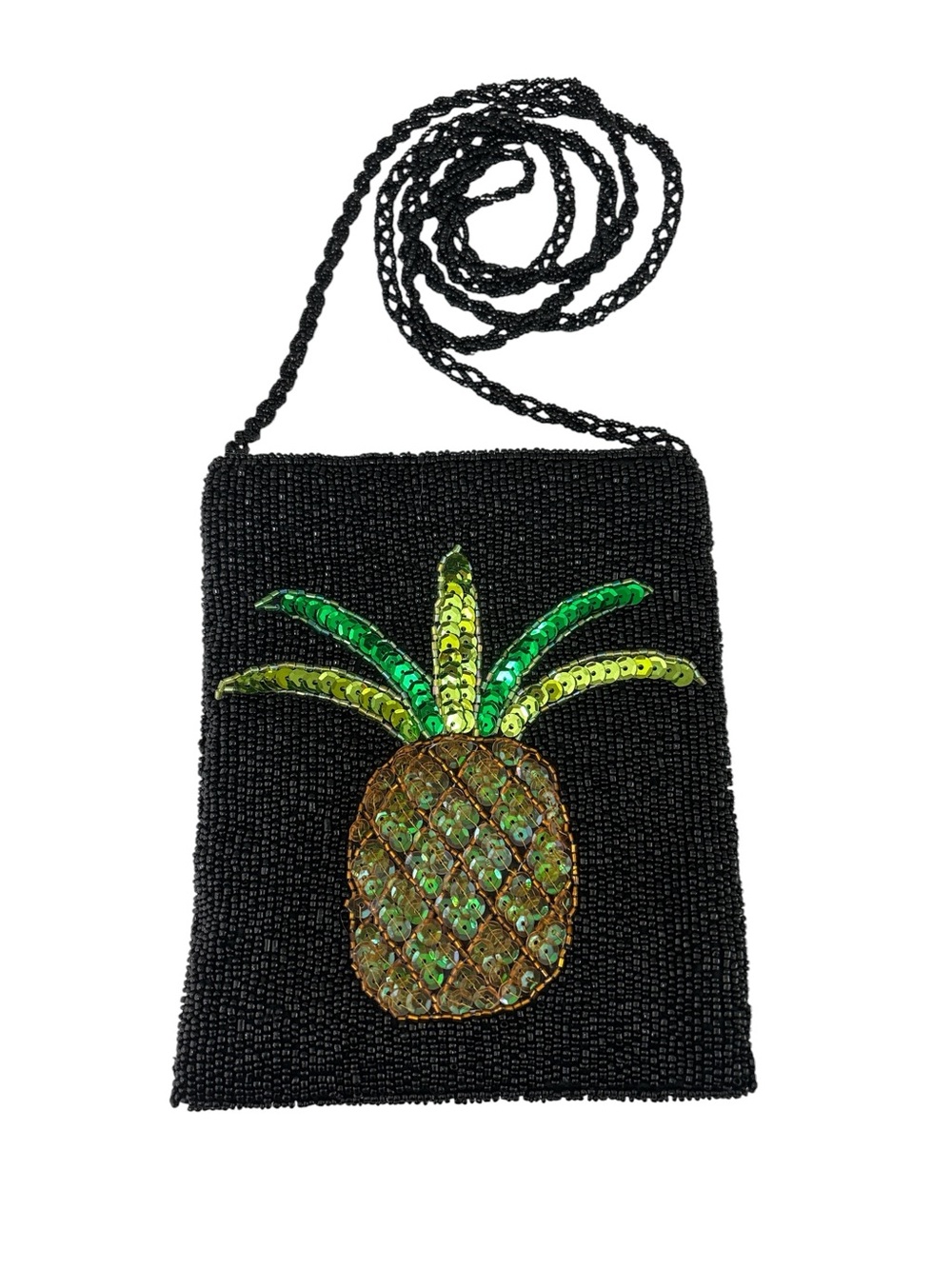 Black Seed-Bead and Sequin Pineapple Crossbody Bag